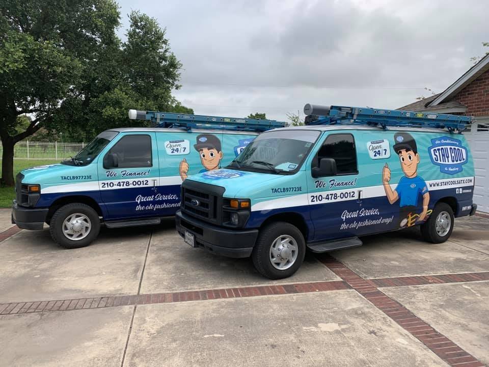 Affordable AC repair truck parked in San Antonio neighborhoodβ