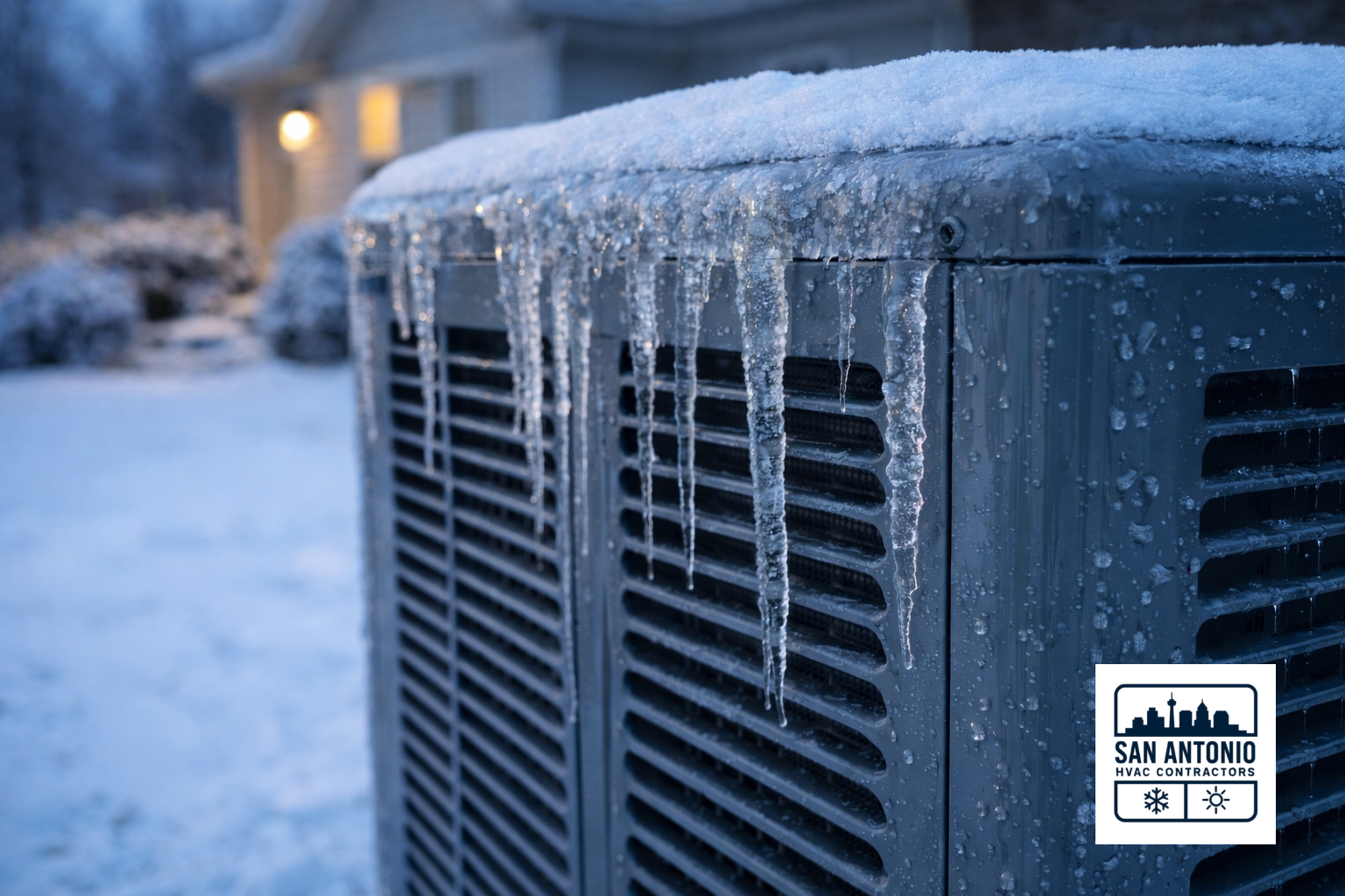 Icy HVAC outdoor unit indicating freeze-up